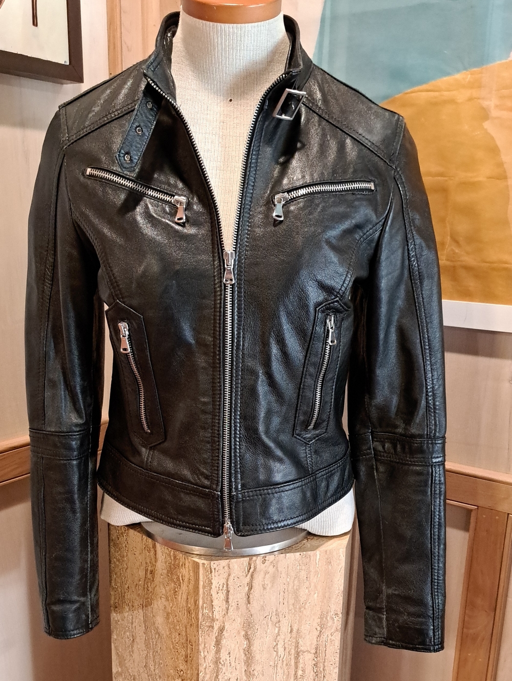 Vera Pelle Italian Made Black Leather Moto Jacket S